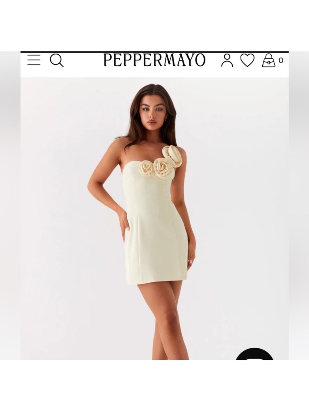 Peppermayo Cream Strapless Mini Dress with Sculpted Floral Detail